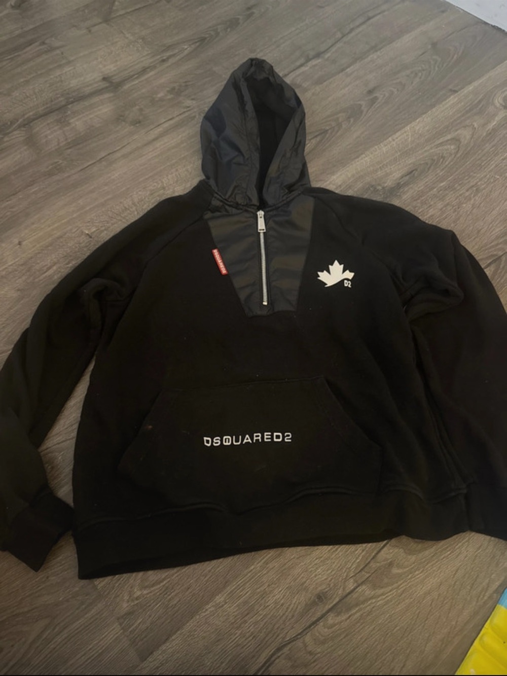 DSQUARED2 Black Zip-Up Hoodie with White Maple Logo